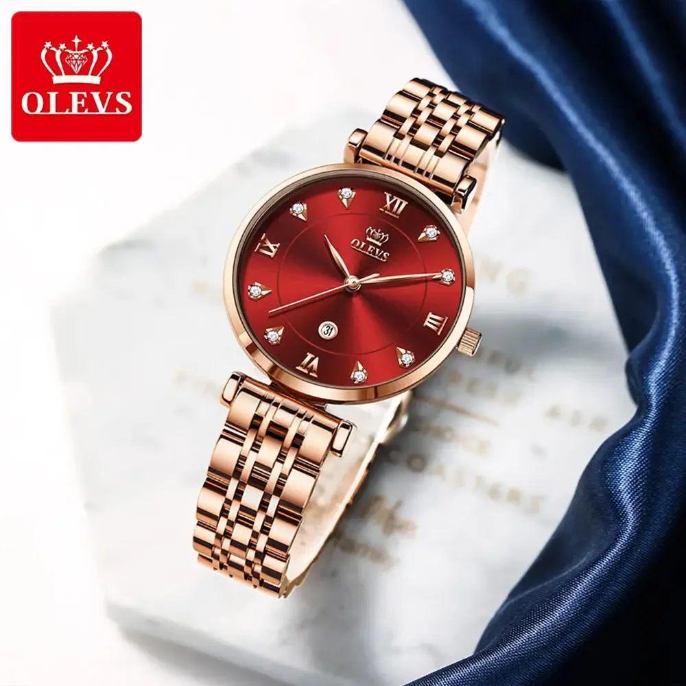 OLEVS Orologio al quarzo moda per donna Orologi da donna in acciaio inossidabile con intarsio di diamanti di lusso Orologi da polso impermeabili Reloj de Mujer