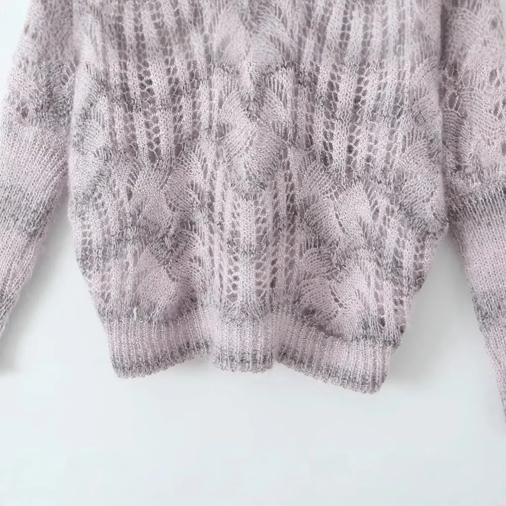 

Blue Lazy Style Women's Pullover Knitwear Loose Autumn Retro Twist Cut out Top Short Style