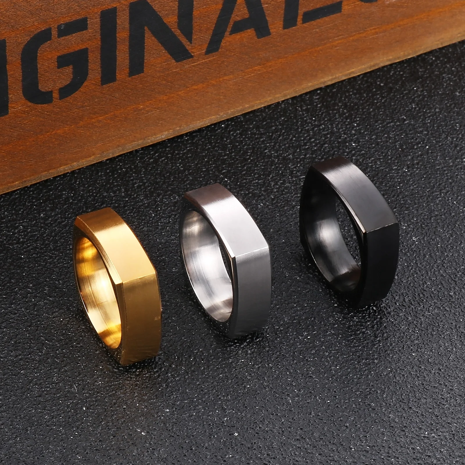 New Fashion Brushed Ring Square Male Jewelry Punk Silver Color Stainless Steel Signet Ring for Men High Quality