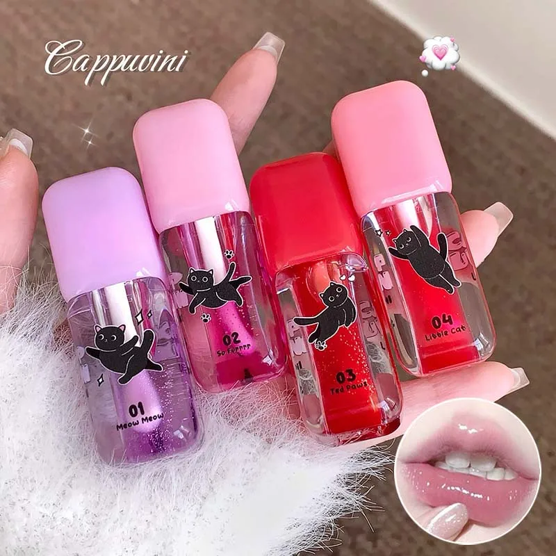 Cappuvini Cat temperatuurveranderende lipolie Verdunt liplijnen met transparante fijne glitterlipgloss om stekelige lip te creëren