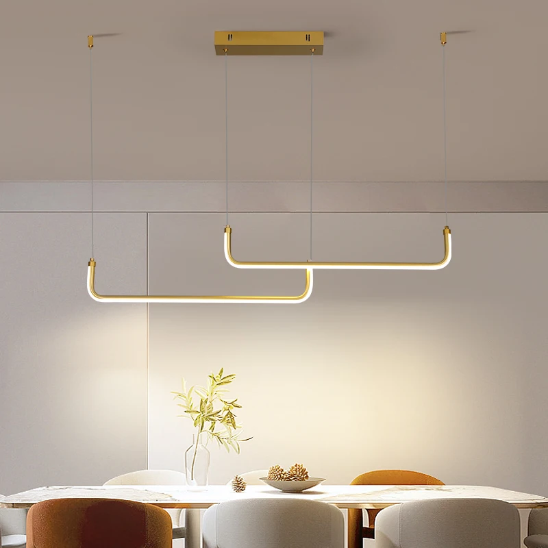

Modern Pendant Light For Kitchen Living Room Fixture For Dining Room Adjustable Minimalist LED Height Black Linear Hanging Lamp