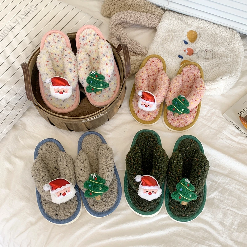 

Children's Winter Fur Slippers New Santa Claus Girls Causal Home Plush Slippers Warm Kids Fashion Slip-on Shoes Christmas Gift