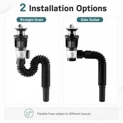 1-5Pcs Kitchen Sink Drain Kit Drain Stopper Flexible Hose ABS Body Stainless Steel Top Side Outlet Basin Drain Pipe Set
