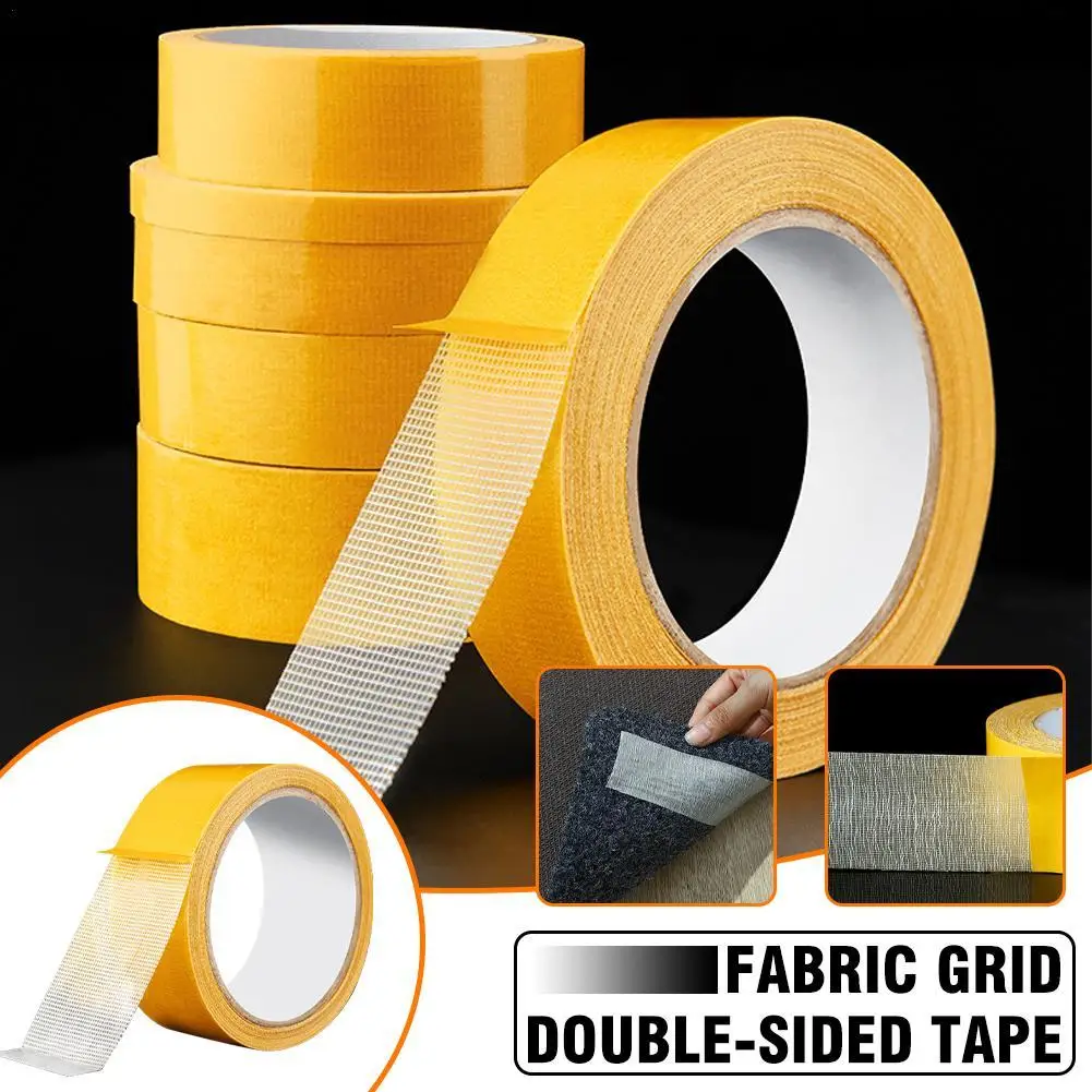 Strong Fixation Double Sided Cloth Base Tape Yellow Mesh Grid Waterproof Traceless High Viscosity Carpet Adhesive Household Tool