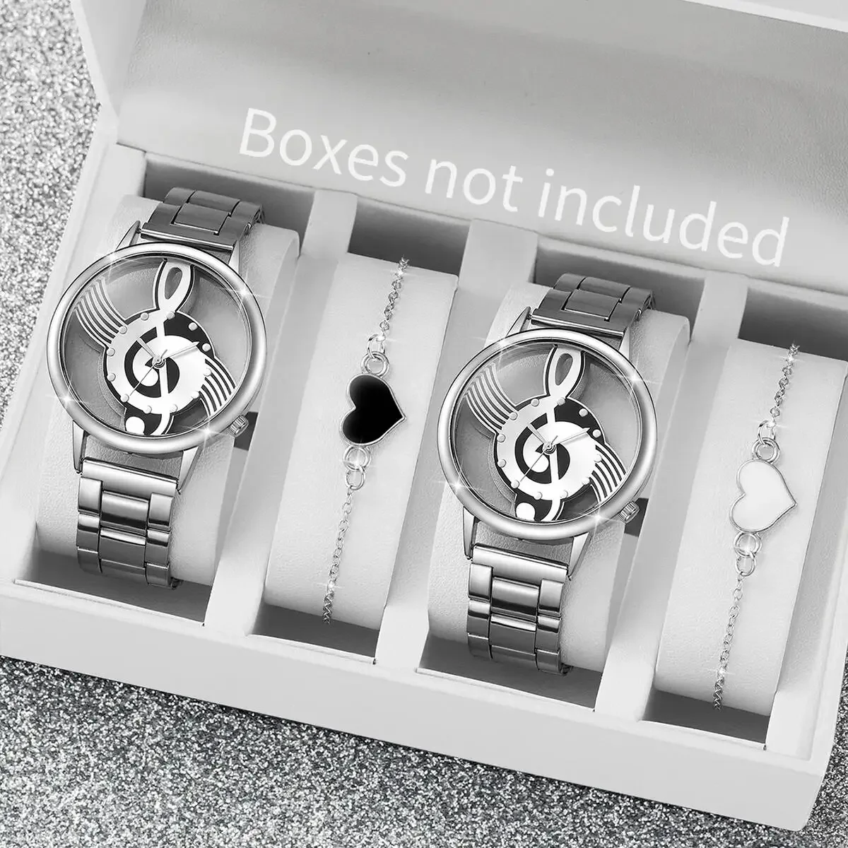 2/4PCS Fashion Hollow-out Dial Women Watches Silver Alloy Band Quartz Watch Heart Bracelets Set Reloj MujerWithout Box