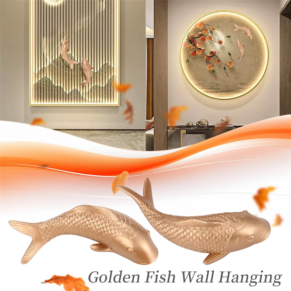 نوعية 2 قطعة الراتنج الكارب الأسماك الذهبية الجدار الشنق زخرفة شخصية الأسماك تمثال للمنزل مطعم حائط الخلفية ديكو