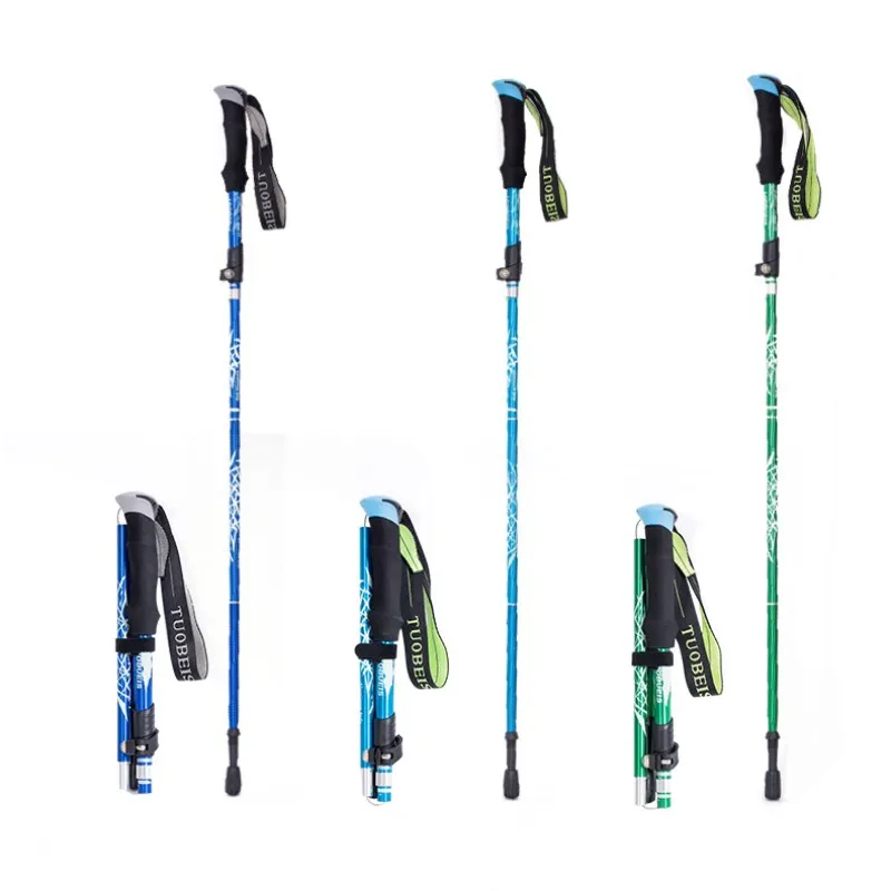 Ultralight Folding Trekking Pole Aluminum Alloy Anti Shock Alpenstock Snow Walking Stick Outdoor Climbing Hiking Stick