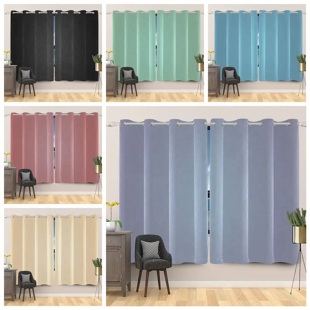 Solor Color Window Curtains Blackout Darkening Privacy Draperies for Bedroom Living Room Hanging Curtain 2Pcs Polyester Material