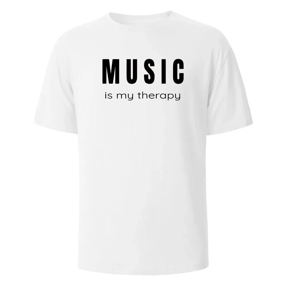 

Футболка с принтом Music Is My Theropy, повседневные топы с короткими рукавами, летние футболки для мужчин и женщин, 100% хлопок, уличный топ большого размера с круглым вырезом