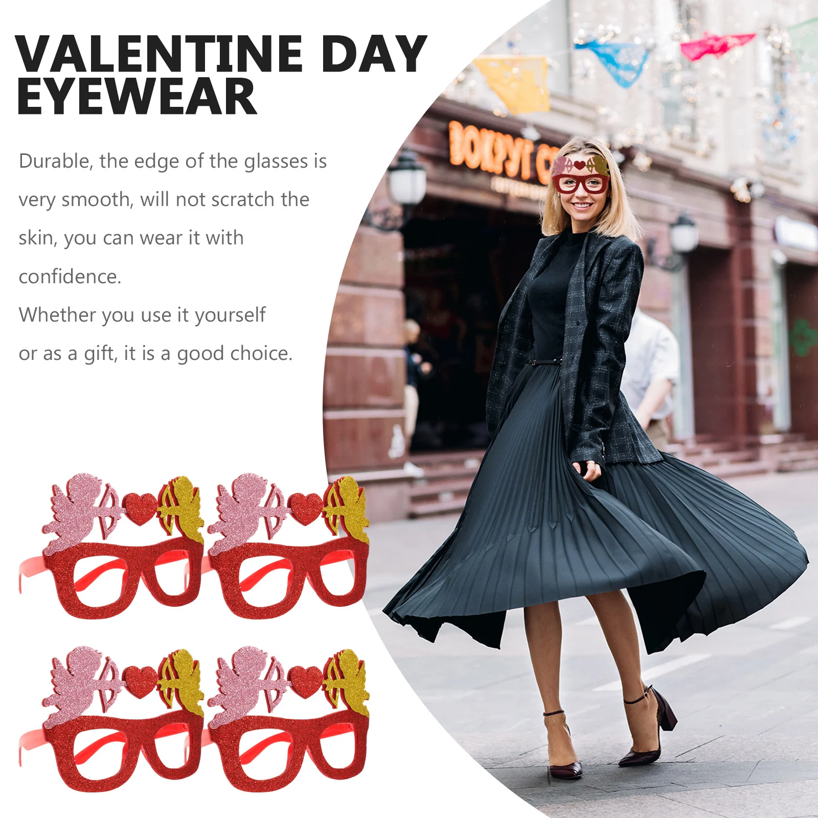 

4Pcs Valentine Eyewear Prop Premium Heart Glasses for Women Men Party Supplies Photo Booth Fun Glasses Non-Woven Fabric