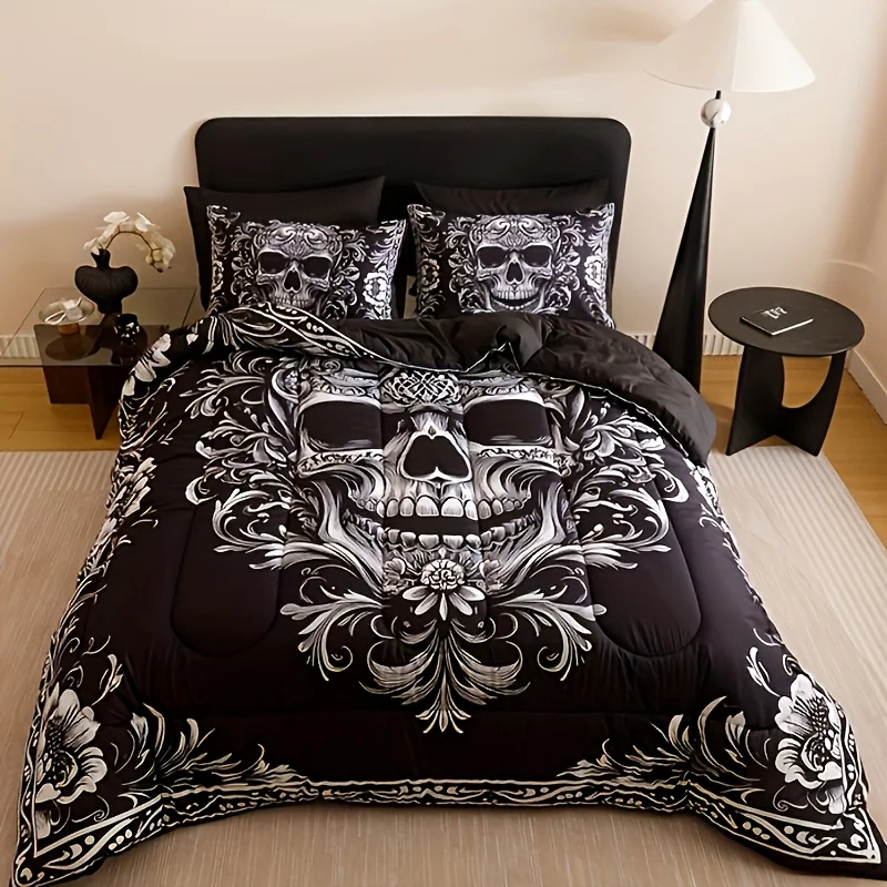 Black White Design Skull Victorian Baroque Gothic Return to The Ancients ( 1 Duvet cover  +2 Pillowcases Without Filling)At Home