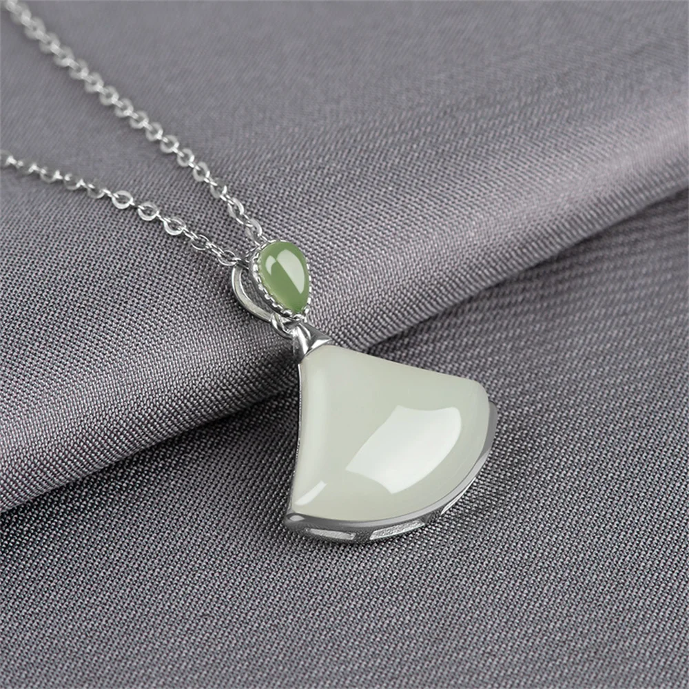 925 Silver Natural White HeTian Jade Carved Dress Style Lucky Pendant Amulet S925 Necklace Certificate Luxury Jade Party Jewelry