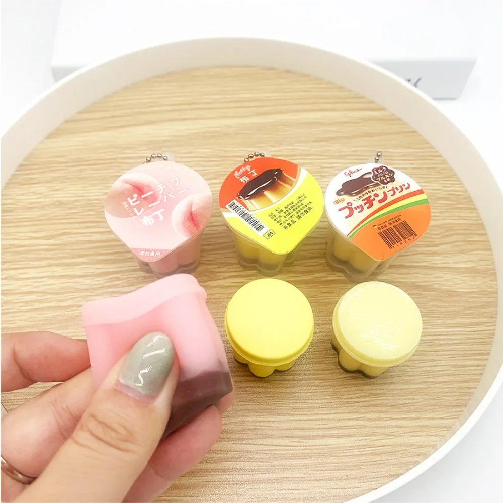 Car Key Ring Squeeze Pudding Keychain Food Play Creative Miniature Pudding Keyring Funny Kneading Slow Rebound Pinch Pendant