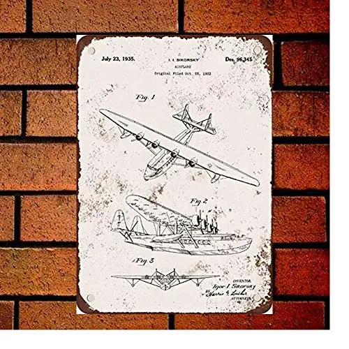 Fsdva Metal Sign 1935 Igor Sikorsky Airplane Patent ; Wall Decors
