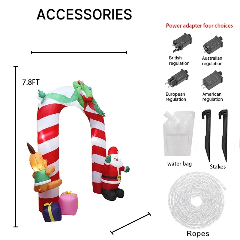7.87フィートの膨らませるおもちゃのアーチ、動物、サンタ、ギフトボックス、LEDライト付き、クリスマスの庭の飾り、家の装飾、お祝いのギフト