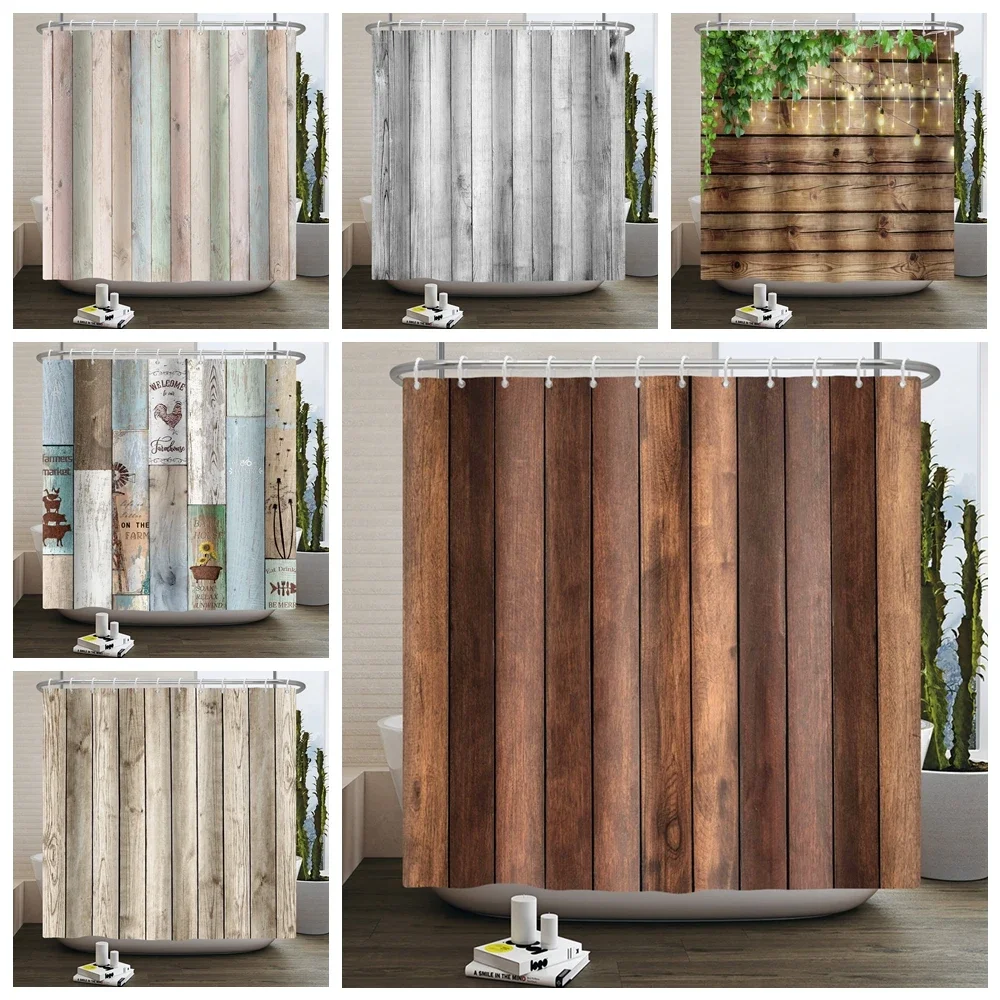 Rustic Wooden Board Shower Curtain Farmhouse Vintage Wood Grunge Plank Barn Country Life Waterproof Bath Bathroom Shower Curtain