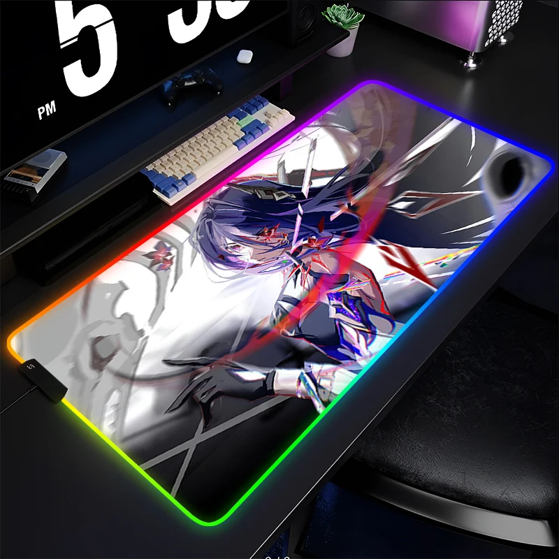 

LED Mouse Pad Anime Gamer Tablet Varmilo Keyboard Pad RGB Honkai Star Rail Acheron Desk Mat Kawaii Gaming Accessories Mousepad