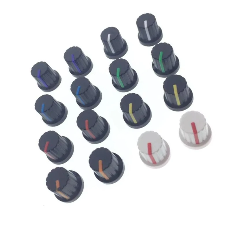 10pcs WH148 potentiometer knob cap 6mm Shaft Hole Assorted Kit White Green Red Blue Yellow Orange Purple DIY Switch Knob 15x15mm