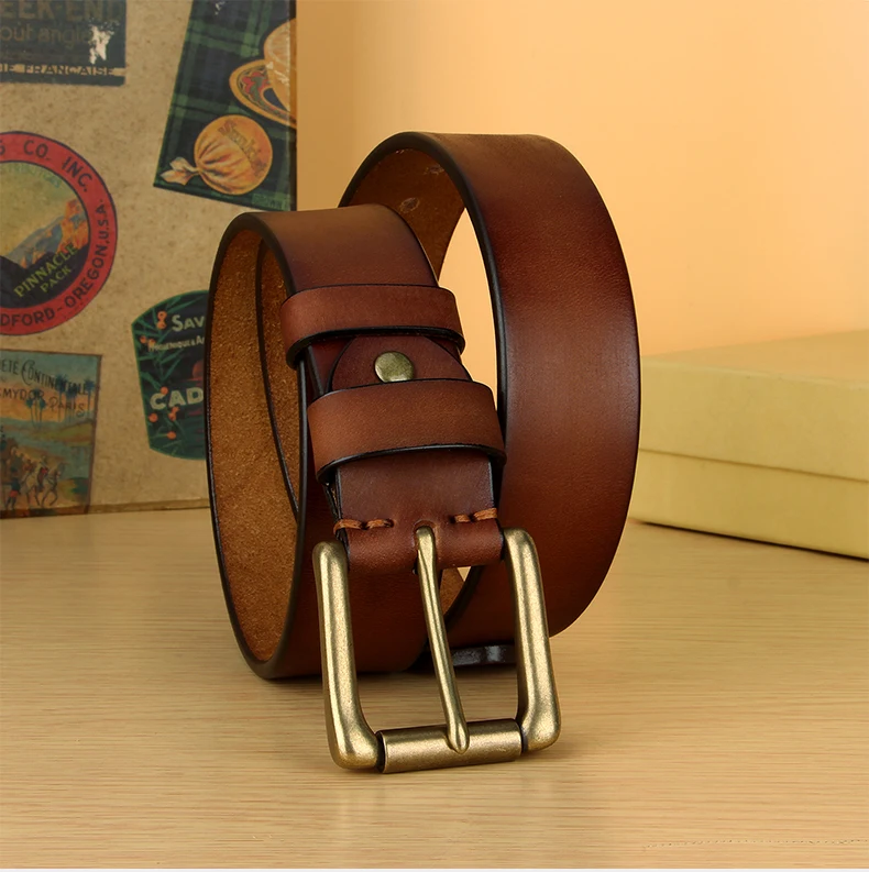 5 mm breiter Herren-Gürtel aus Vollnarbenleder, strapazierfähiger Herren-Arbeitsgürtel, Herren-Gürtel mit hochfester, massiver Messingschnalle, brauner Gürtel – Detail 14