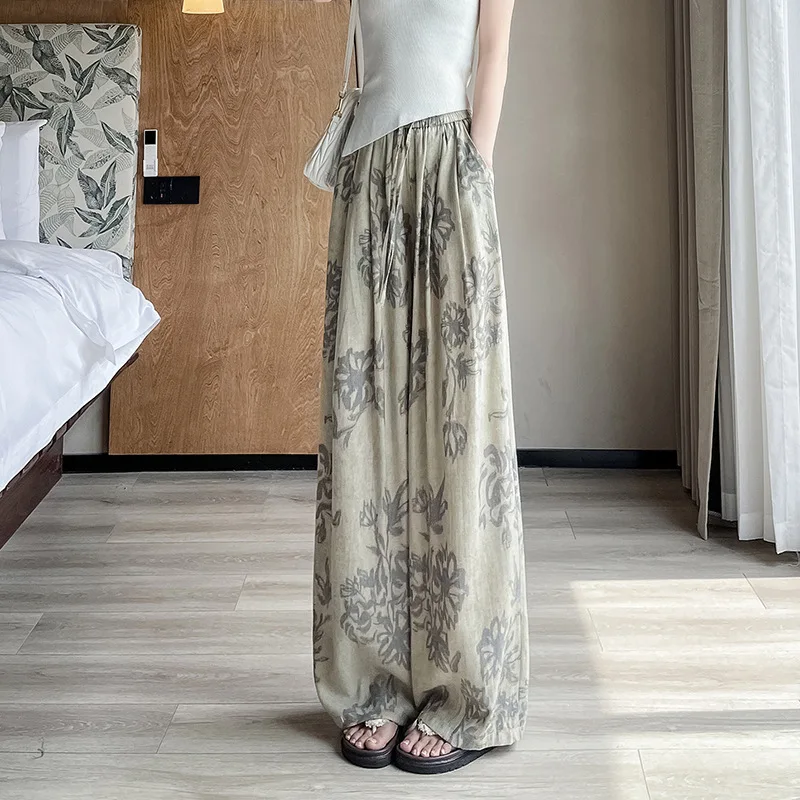 

Широкие брюки из хлопка, женские летние курортные лоскутные широкие многослойные сращивания, одинаковые бамбуковые хлопковые быстросохнущие 2025 г.