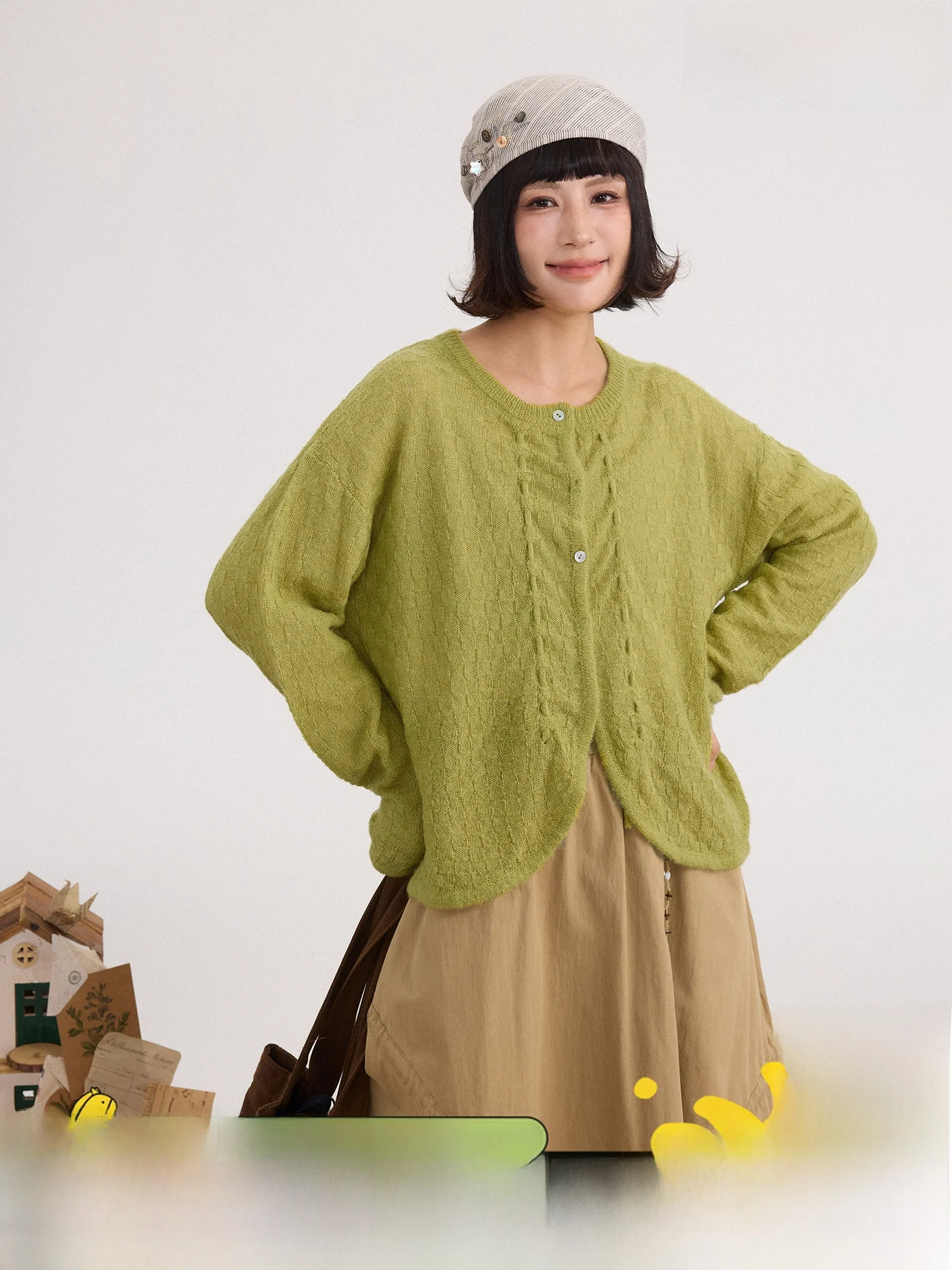 

Ретро-свитер вязаный, мягкий, уютный, свободный, повседневный, весенний, женский, модный, дышащий, с длинными рукавами, круглым вырезом, на одной пуговице