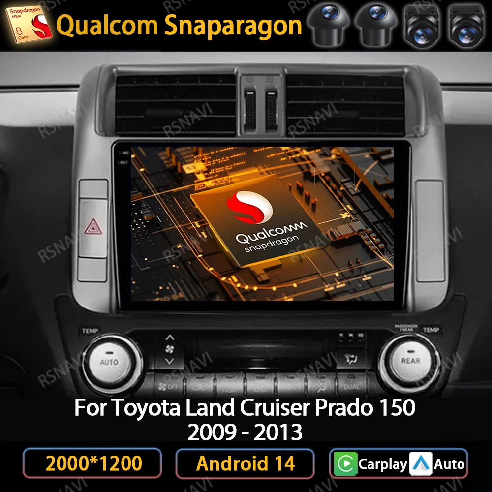 Android 14 Car Radio For Toyota Land Cruiser Prado 150 2009 - 2013 Multimedia Video Player Navigation GPS 2 din Wireless QLED BT