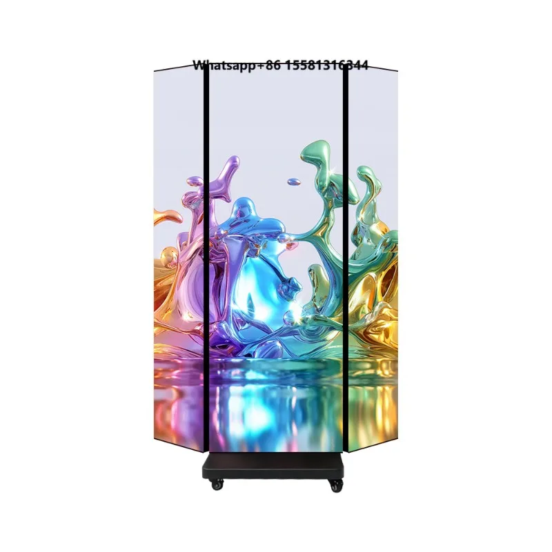 Indoor P2.5 P2 P1.25 P1.53 HD 4K Double-sided LED Poster Display Portable LED Tri-fold Poster Screen for Store Advertising