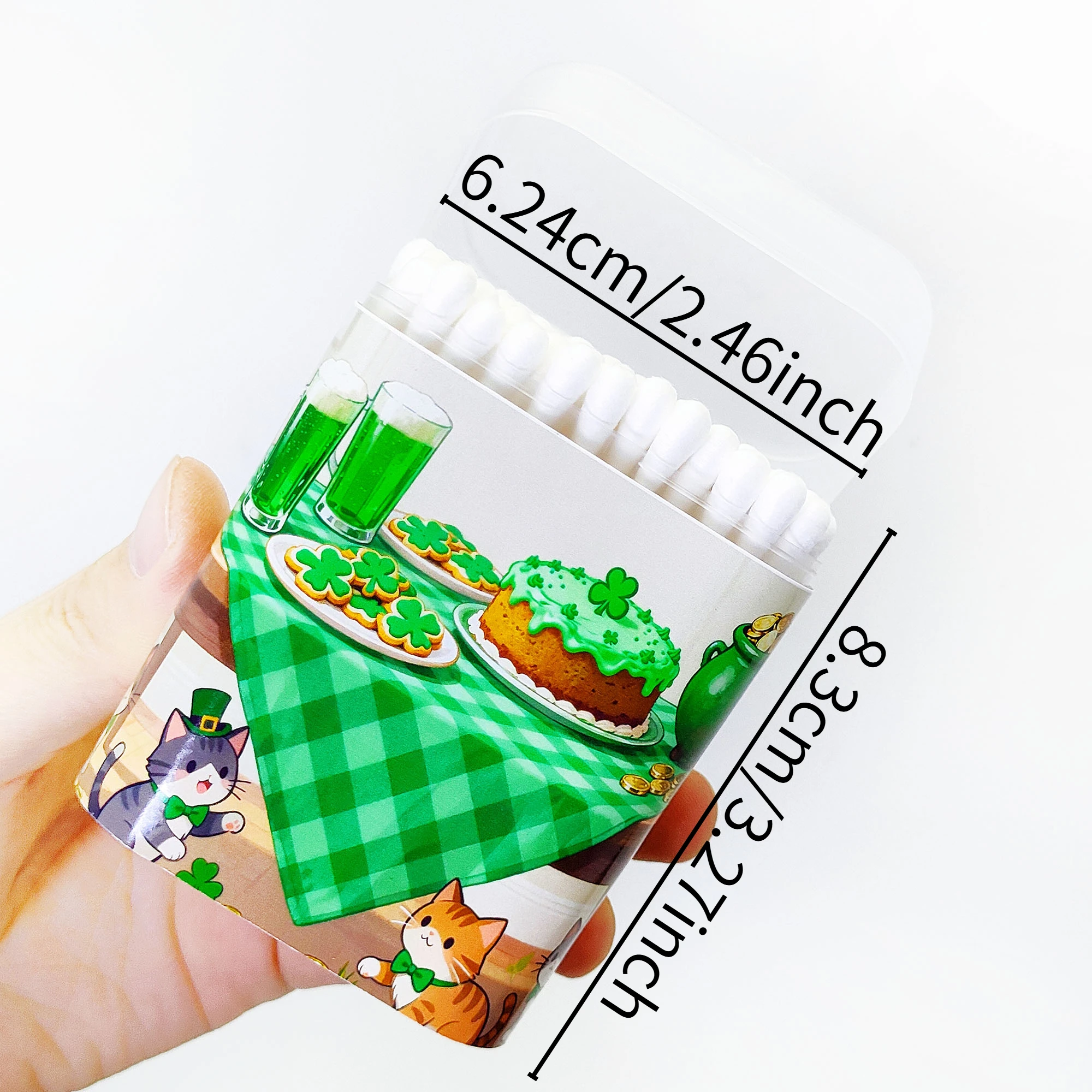 200 hisopos de algodón con temática del Día de San Patricio, cuchara redonda de doble punta, bastoncillos gruesos, serie navideña creativa.