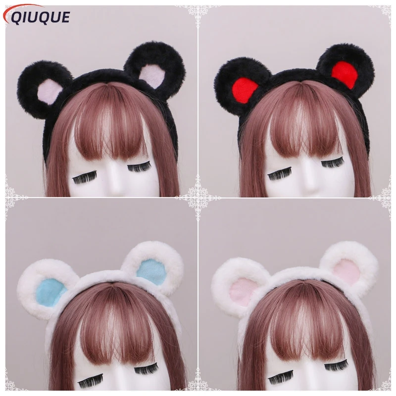 عصابة رأس لوليتا قطيفة على شكل دب للفتيات ، عصابة شعر يدوية يابانية ، إكسسوارات تنكرية ، لطيفة