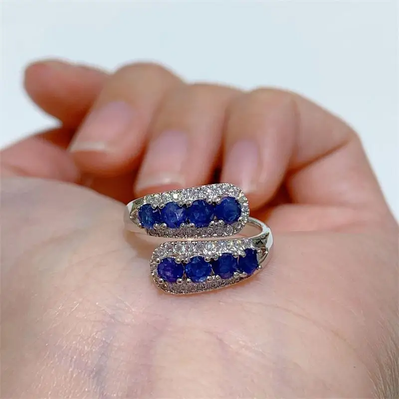 ZECAA Sapphire Fine Jewelry Woman Sapphire Ring With Natural Blue Sapphire Gemstone 4*4mm Silver Sapphire Ring Najlepszy prezent dla pani