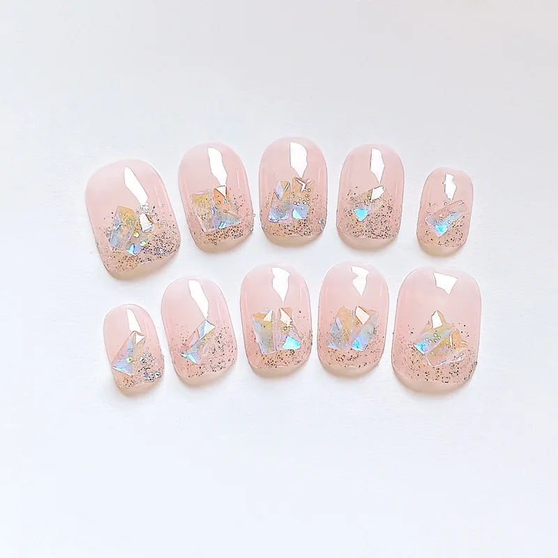 Uñas postizas cuadradas con degradado de 24 piezas, diseño de diamantes brillantes, adhesivos dulces acrílicos, herramientas