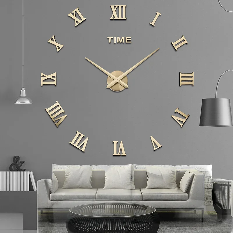 3D Wall Clock Modern Big Size Self Adhesive Needle DIY Acrylic Mirror Stickers Clock for Living Room Home Decoration