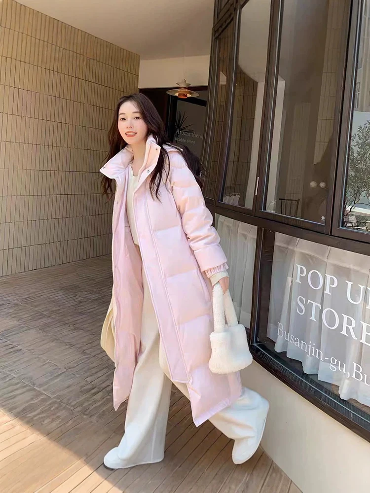 Winter Long Hooded Solid Down Jacket Women White Duck Down Waterproof Outwears Female Warm Thick Parker Knee Length Down Jacket