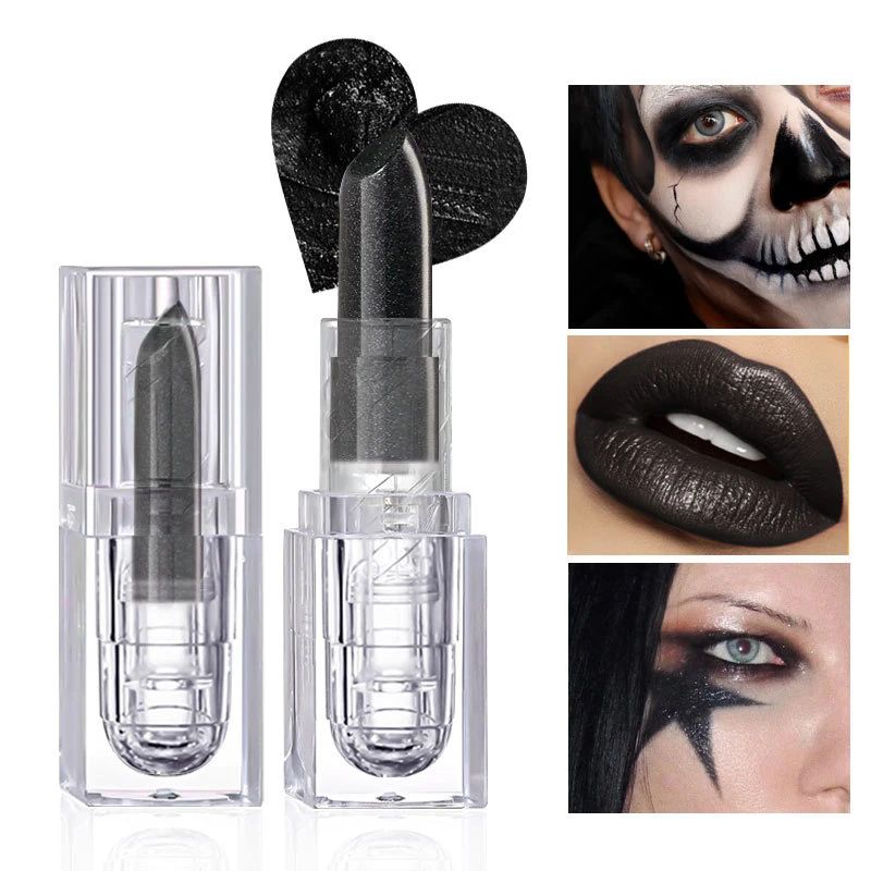 Wasserdichte Glitzer Lippenstift Antihaft Tasse dauerhafte sexy schwarze Lip gloss glänzende Lippen tönung Kosmetik Halloween Lippen Make-up