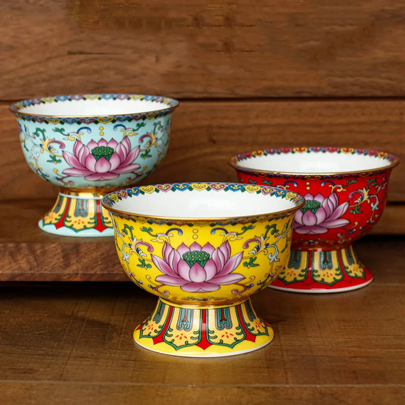 Chinese Ceramics High Bowl Buddha Hall Ornaments Home Creativity Snack Storage Traditional Buddhist Worship Supplies