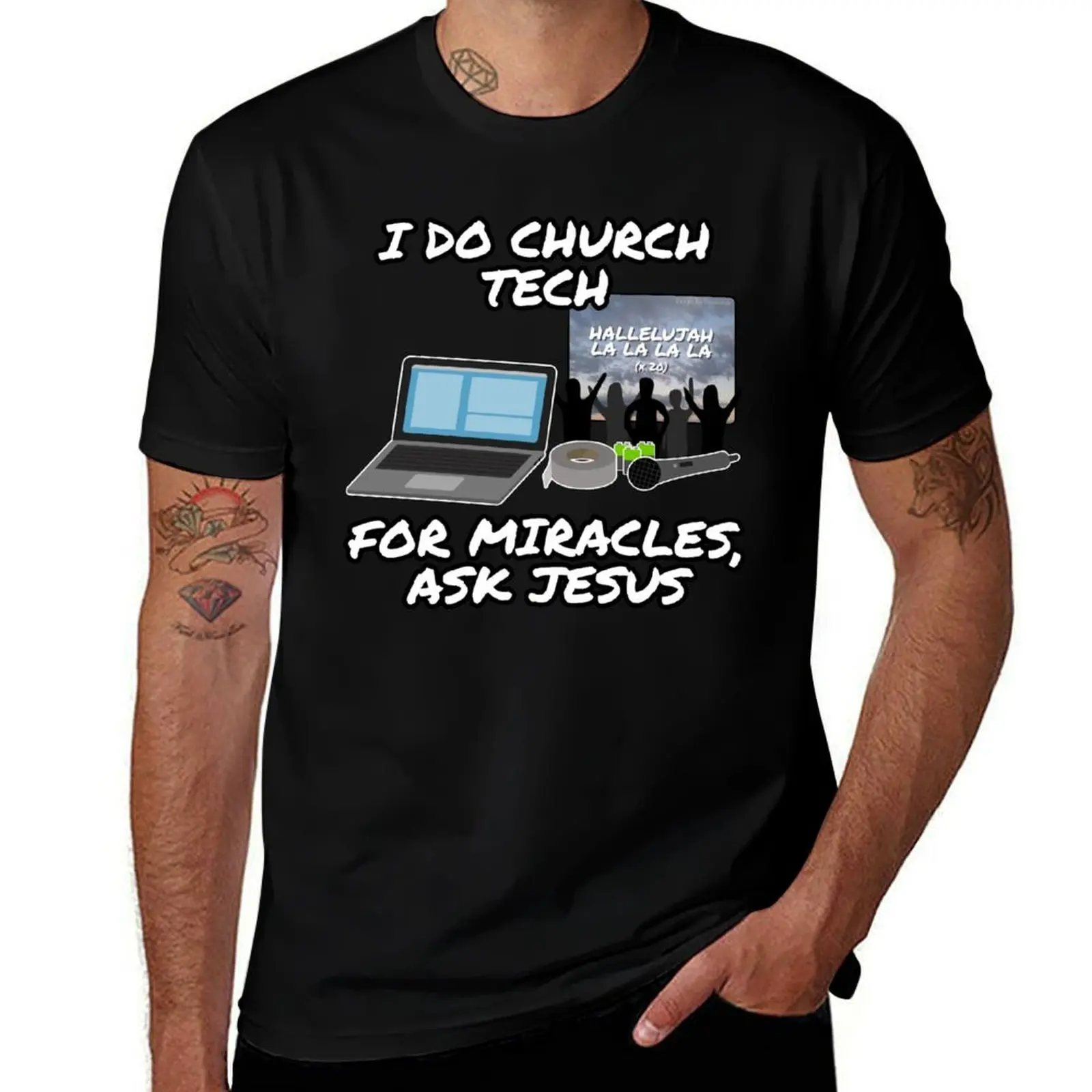 I Do Church Tech For Miracles Ask Jesus T-Shirt Halloween Theme T-Shirt