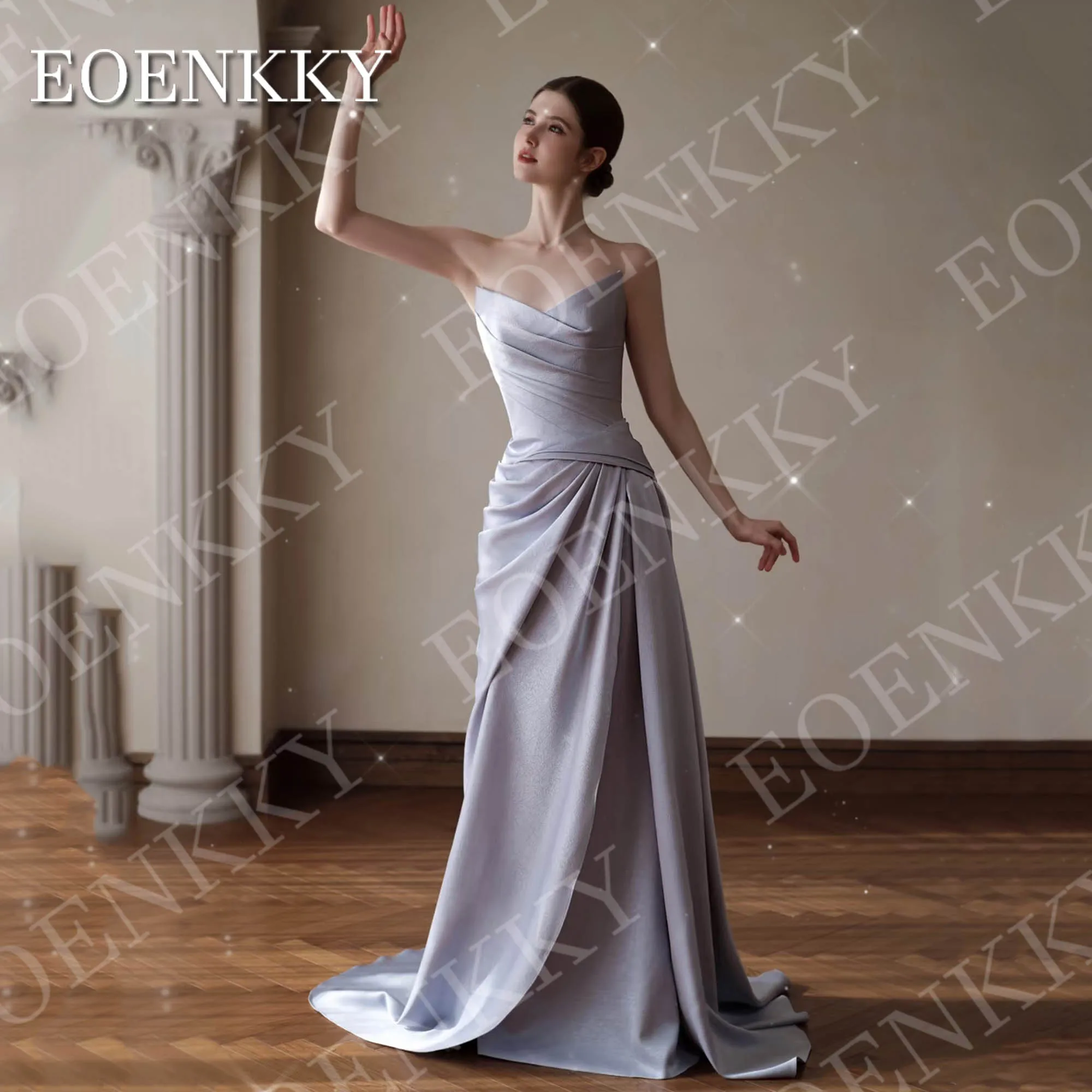 EOENKKY Mermaid ชุดราตรีหรูหราเซ็กซี่ V คอซาตินพรหมชุดพิเศษที่กําหนดเองเกาหลี