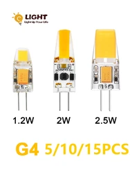 Bombilla LED pequeña de pie en línea G4, CA/CC, 12V, 1W-3W, gel de sílice, COB, luz blanca cálida para Faro de espejo, lámpara de cristal, 5-15 piezas, 2023 nuevo