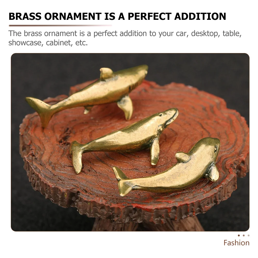 

3Pcs Brass Whale Shark Dolphin Sculpture Retro Ocean Animal Ornament Home Office Desktop Living Room Decorative Art