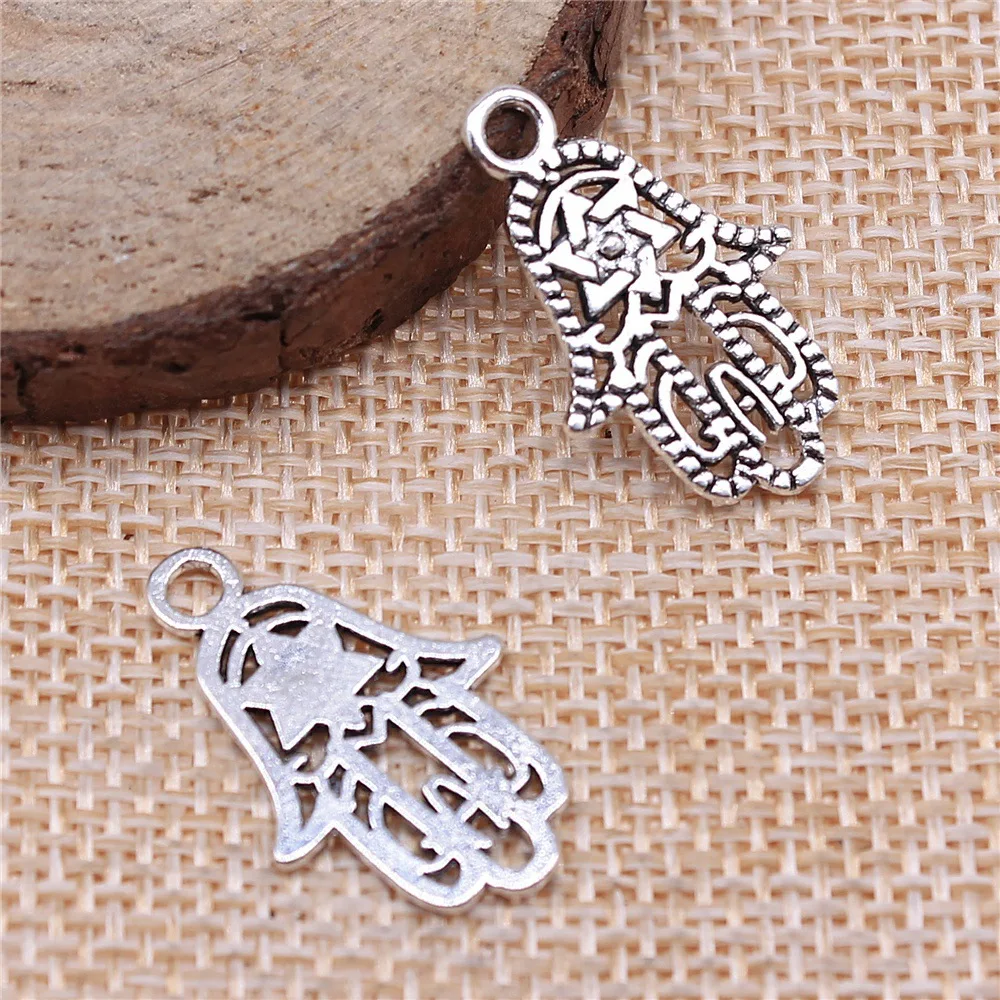 40pcs 24x15mm(0.94x0.59inch) Antique Silver Color Hamsa Hand Charms Bulk DIY Jewelry Findings