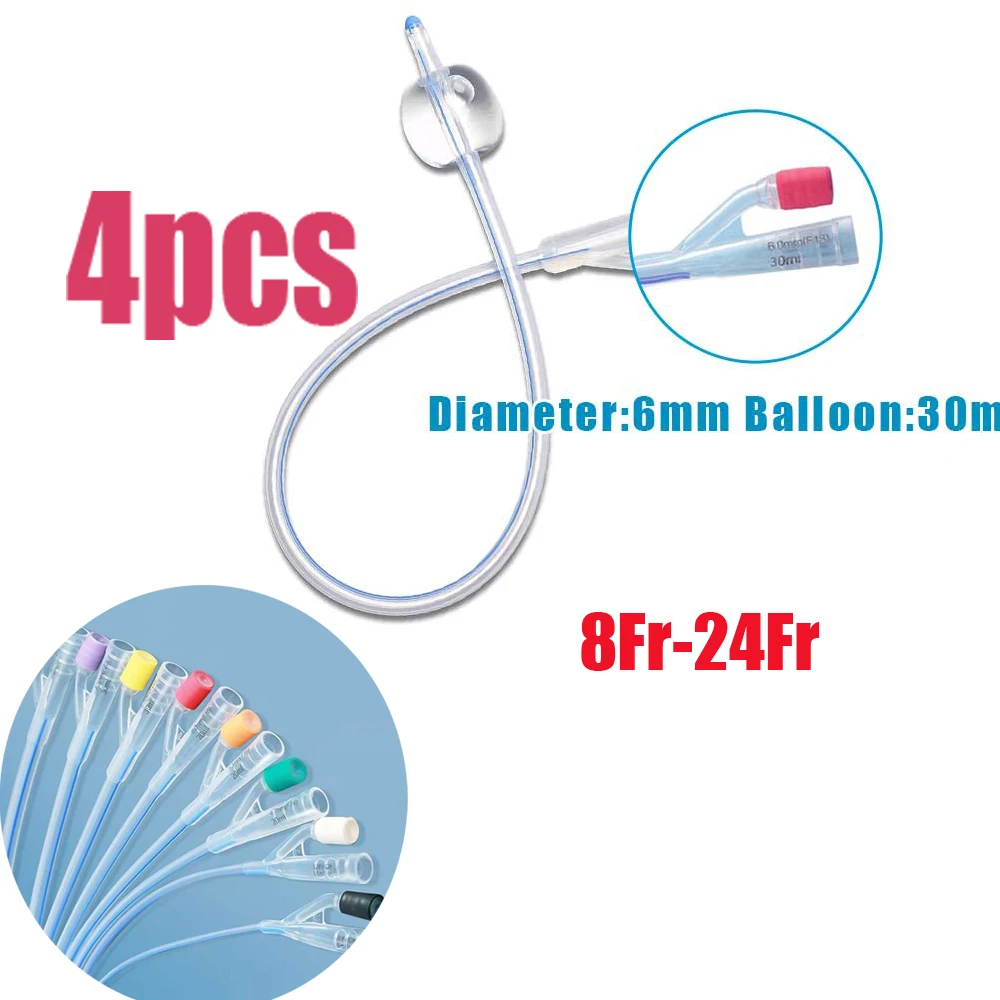 

4pcs Disposable Silicone Urinary Catheter 2 Way Silicone Foley Balloon Catheter Medical Urinary Catheters 8/12/14/16/18/20/22Fr