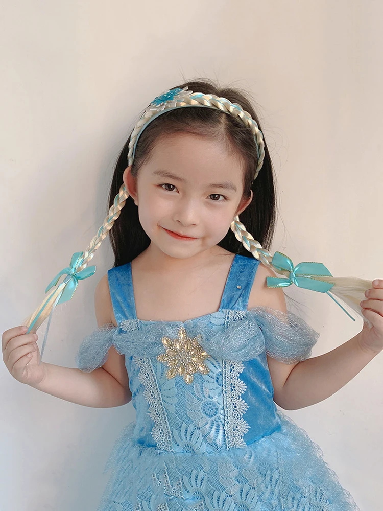 

Blue Snowflake Wig Braids Headband Children's Princ Elsa Holiday Festival Accory Ice Princ Crown Hairband