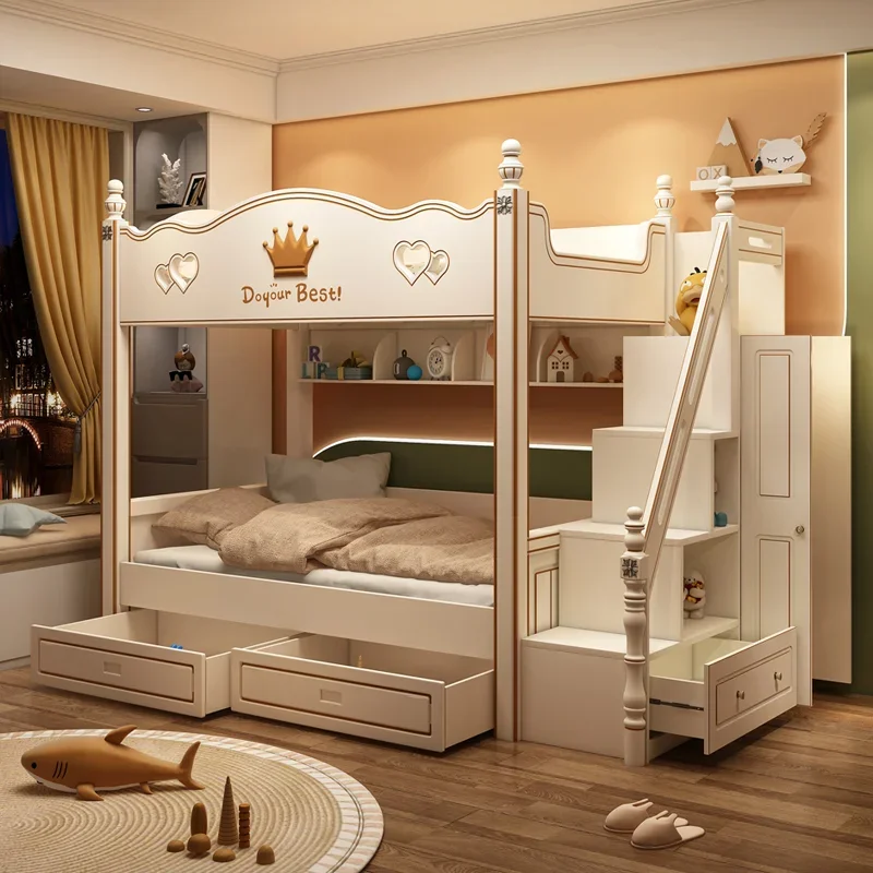 Children's upper and lower double-layer child-mother parallel high and low beds of the same width