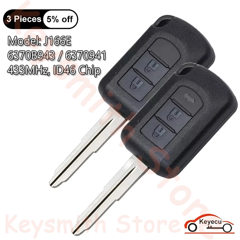 KEYECU 2 3 Buttons 433MHz ID46 Chip for Mitsubishi Lancer Mirage Outlander ASX Auto Remote Key Fob J166E 6370B943 6370941