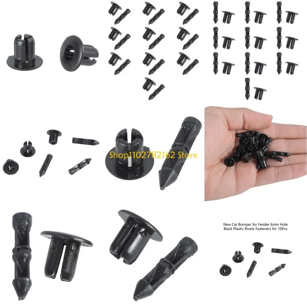 

547B New Car Bumper for Fender 6mm Hole Black Plastic Rivets Fasteners for 10Pcs