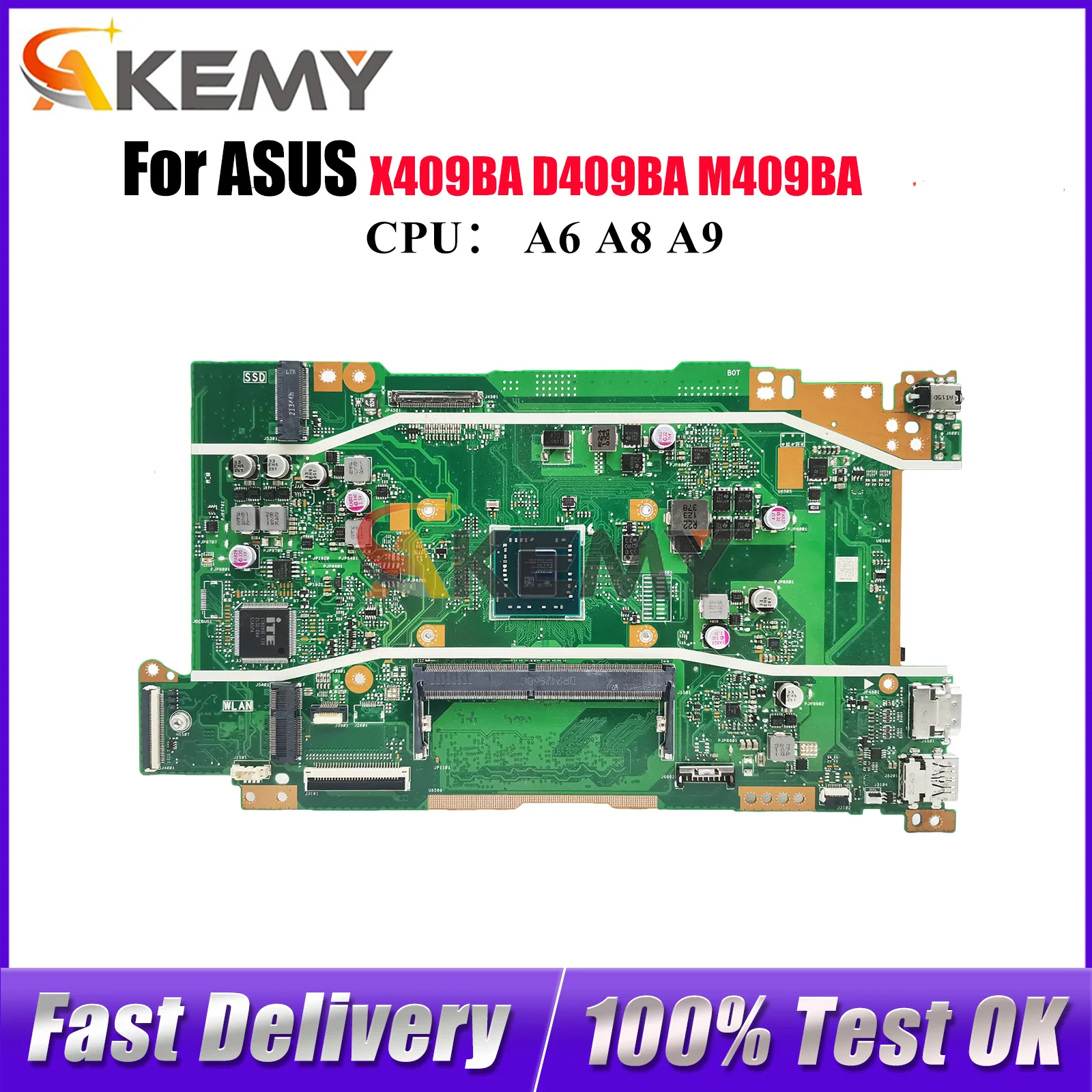 

X409BA Laptop Motherboard For ASUS VivoBook X409B M409BA D509BA M509BA D409BA X509BA Mainboard With A6 A8 A9 CPU 100% tests OK
