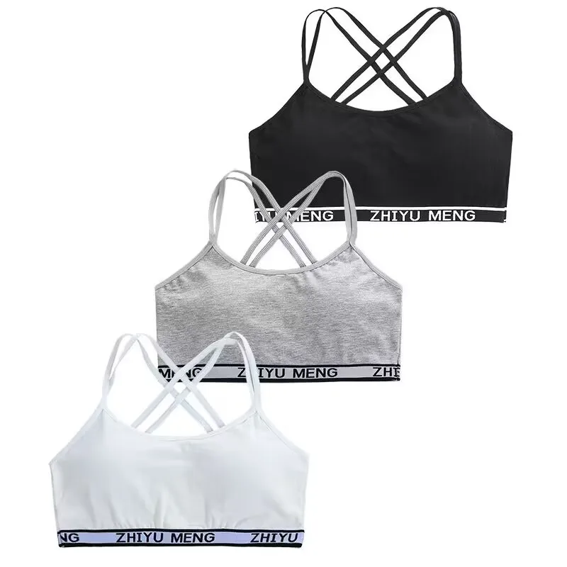 3PC Young Girl Training Bra Kids Vest Tops Cotton Underwear Wireless Comfortable Suit for 8-14Years