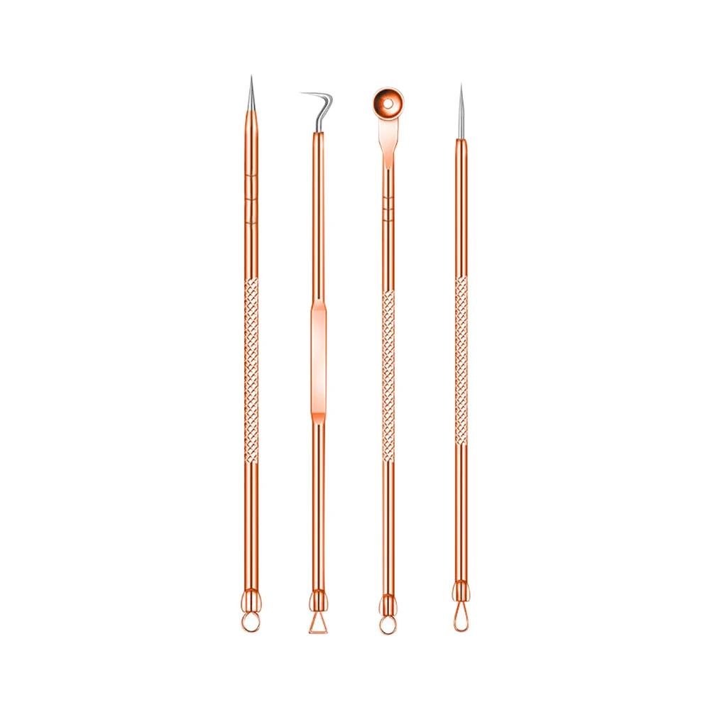 Cuidados com a pele 4 pçs/set cravo comedone acne espinha belmish extrator vácuo cravo removedor ferramenta colher para rosto cuidados com a pele ferramenta