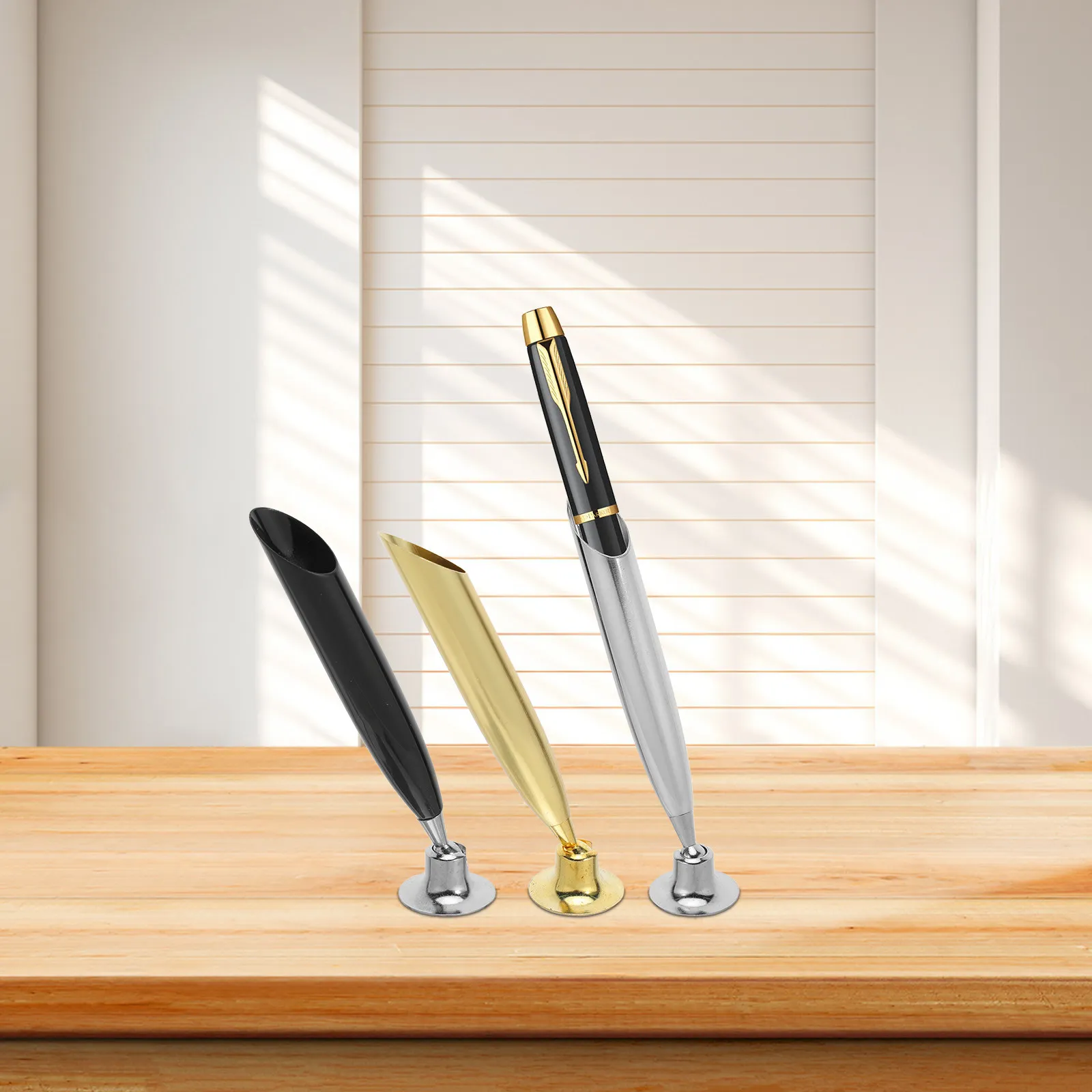 

3Pcs Stainless Steel Pen Stand Vintage Decorative Desk Organizer for Fountain Pens Quill Signing Pens Metal Display Holder