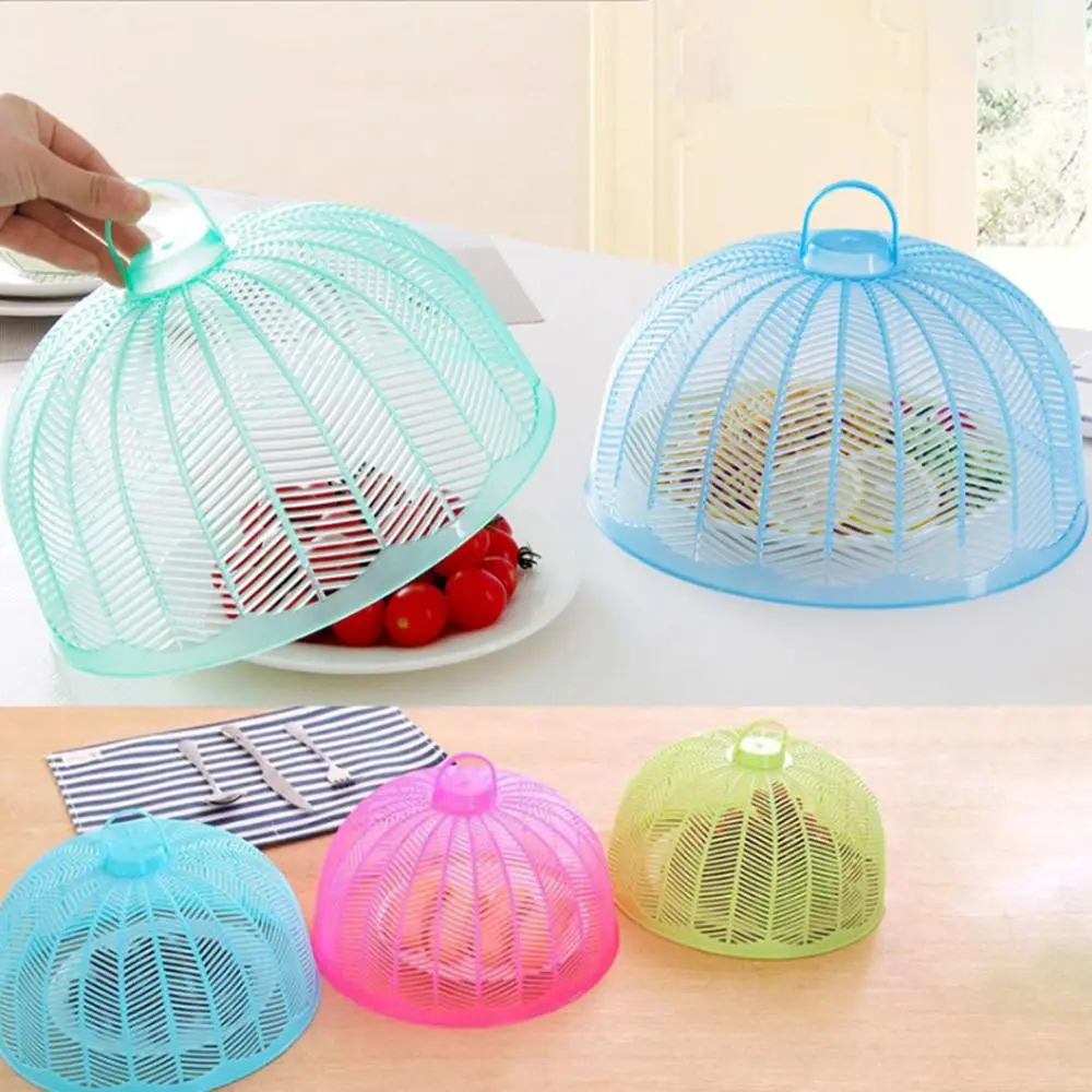 Portable Plastic Food Cover Dustproof Breathable Dish Protector Anti Mosquito Fly Round Vegetable Cover Home Kitchen